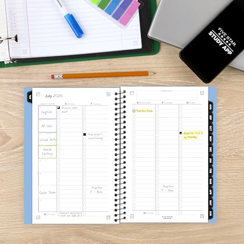 Five Star Planner 2026-2027 Weekly & Monthly Academic 12-Month July-June Advance Student Planner + Study App, 5-1/2" x 8-1/2", Blue (CAW45920) - color: Blue, size: Half Letter (5.5 x 8.5 inches), style: 2026-2027