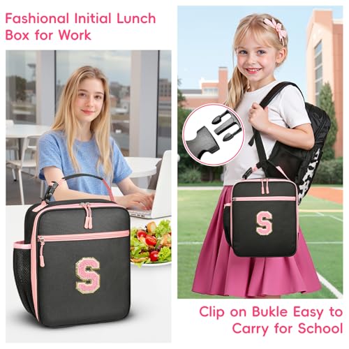 WOBAGMEN Initial Lunch Box for Women Girls,Insulated Lunch Bag with Monogram Letter,Cute Personalized Thermal Lunch Box for Teens Kids Adult for Work Camping Back to School Gift (pink, S) - size: S