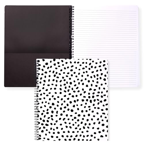 Steel Mill & Co. Cute Polka Dot Large Spiral Notebook, Black Dots | 11" x 9.5" Journal with Durable Hardcover, 160 College Ruled, Perforated Pages, Rounded Corners, and Pocket Page - color: Black Dots