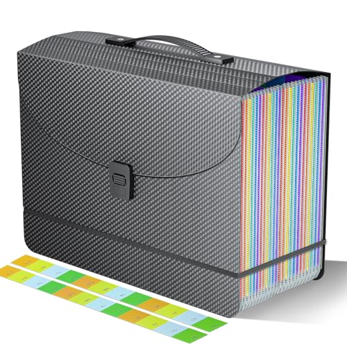 Expanding File Folders,Accordion File Organizer,25 Pockets Expandable File Folder with Plastic Handle,Portable Filing Box,Monthly Bill Receipt Paper and Document Organizer,Colored Tabs,A4/Letter Size - color: Diamond, size: 25-Pockets