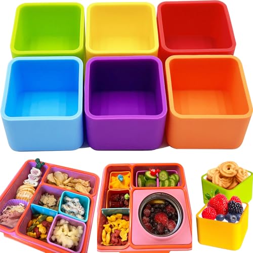 IELEK Silicone Lunch Box Dividers Square Bento Box Bundle Divider Accessories Meal Prep Containers Dishwasher Safe - color: Square(Blue+Green+Purple+Yellow+Red+Orange)