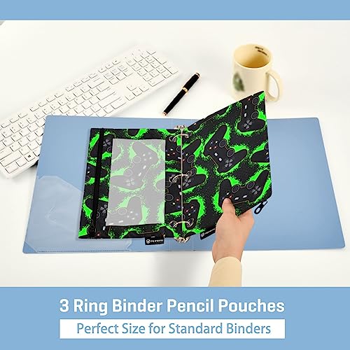 Cool Video Game Zipper Pencil Pouch 3 Ring Binder, Clear Window Pencil Case Bags Daily Office Supplies 2 Pack