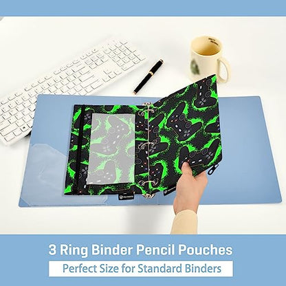 Cool Video Game Zipper Pencil Pouch 3 Ring Binder, Clear Window Pencil Case Bags Daily Office Supplies 2 Pack
