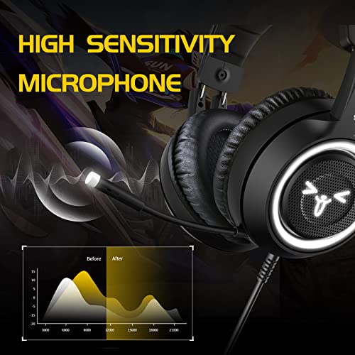 SOMIC G951black Gaming Headset for PC, PS4, Laptop: 7.1 Virtual Surround Sound Detachable Cat Ear Headphones LED, USB, Lightweight Self-Adjusting Over Ear Headphones Black - color: Black
