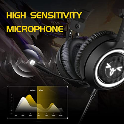 SOMIC G951black Gaming Headset for PC, PS4, Laptop: 7.1 Virtual Surround Sound Detachable Cat Ear Headphones LED, USB, Lightweight Self-Adjusting Over Ear Headphones Black - color: Black