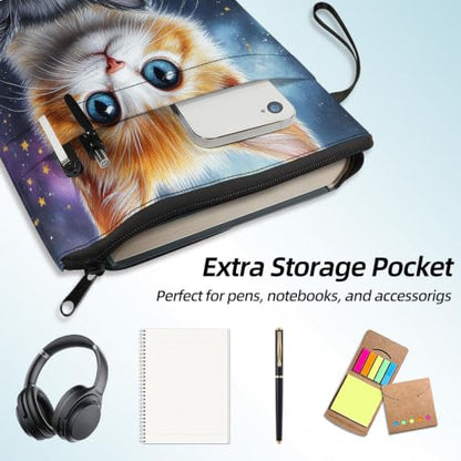 Padded Book Sleeve with Zipper & Front Pocket, Fabric Book Cover | Cute Twin Cats Kittens Cozy11.4"x8.7" Washable Canvas Pouch for Hardcovers, Tablets & Reading Accessories - color: Cute Twin Cats Kittens Cozy