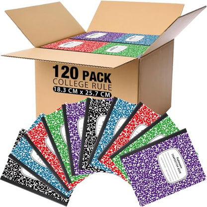 Fulmoon 120 Pack Composition Notebook Bulk 10.12 x 7.2'' Composition Notebook Pack 30 Sheets/60 Pages Marble Covers Composition Notebooks for College School Office Supplies 5 Colors (College Ruled) - style: College Ruled