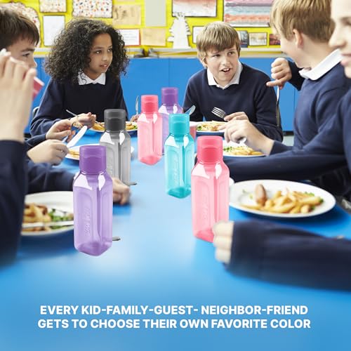 Bulk Set of 4 10oz Multicolor Water Bottles for Kids and Adults - Leak Proof With Carry Strap - Square Reusable for Juice, Drinks - BPA-Free Dishwasher-Safe - color: 4 pack pastel