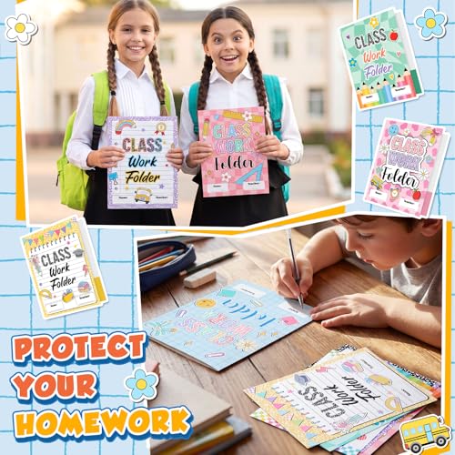Yeaqee 32 Pcs Classwork Folders Homework Folders for Students Classwork Pocket Folder Portfolio Folder Homework Organizer for Classroom School Teachers Gifts Educational Supplies (School Doodles) - style: School Doodles