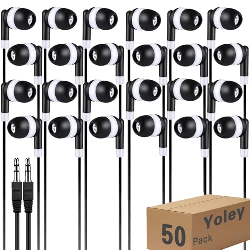 Bulk Earbud Headphones 50 Pack for School Classroom Kids, Wholeslae Wired Durable Earphones Class Set for Students Children Toddler Teens Boys Girls and Adult (Black, 50pcs) - color: Black, size: 50 PACK