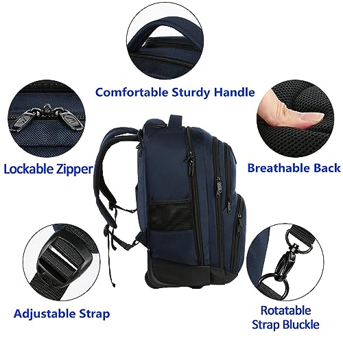 MATEIN Backpack with Wheels, Travel-friendly Rolling Laptop Backpack | Fit 17 Inch Notebook, Freewheel, Carry on Luggage Business bag, College Trolley Suitcase, Computer Bag, Compact, Blue - color: Blue, size: 17-inch