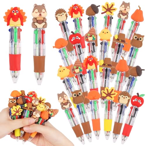 CCINEE 24pcs Thanksgiving Mini Multicolor Pens, Fall Turkey Pumpkins Retractable Writing Pen In One Holiday Ballpoint Pens for Students Teacher Office Coworker Gifts Classroom Prize Goody Bag Stuffers - color: Brown