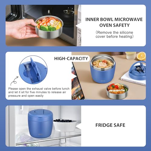 wiwens Thermo Food Jar for Hot Food Adults 32OZ Soup Thermo Lunch Containers Wide Mouth Vacuum Insulated Stainless Steel Leakproof Bento Box with Spoon (Blue) - color: Blue