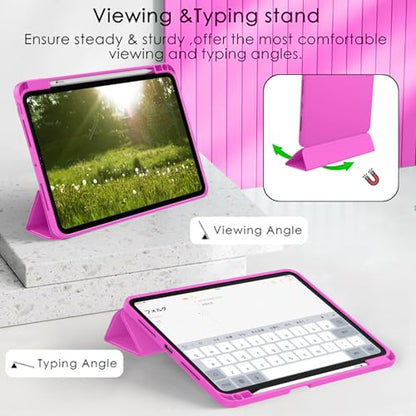 ZryXal iPad Pro 11 Inch Case (M5) 2025/ (M4) 2024 (Model: A2836/A2837/A3006), Trifold Stand Smart Cover with Pencil Holder and Soft TPU Back, Auto Wake/Sleep (Deep Pink) - color: Deep Pink