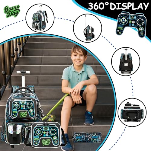 Meetbelify Kids Rolling Backpack with Wheels for Boys Rolling Backpacks with Lunch Box for Elementary School Students 3 in 1 Travel Luggage Suitcase for Boys Age 8-10 - color: Boy 05