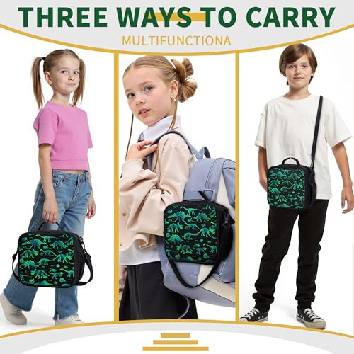 Dinosaur Lunch Box Dino Lunch Bag for Boys Kids Dinosaur Skeleton Printed Lunchbox Insulated Thermal Lunch Tote Bag with Water Bottle Holder for School Picnic - color: Dino
