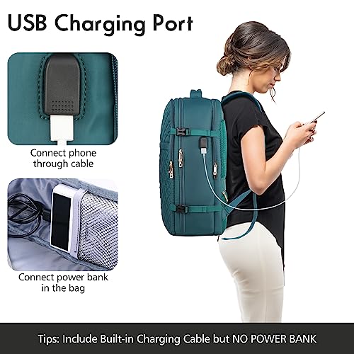 MOMUVO Large Travel Backpack Women, Flight Approved Carry On Backpack, Water Resistant Anti-Theft Large Casual Daypack Fit 17 Inch Laptop with USB Charging Port, Peacock Blue - color: Peacock Blue, size: 17.3 inch