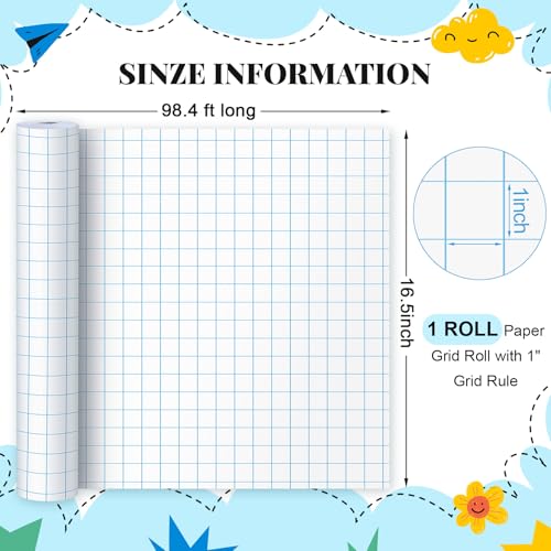Jetec 1 Roll Large Grid Graph Paper Roll 1" Grid 16.5 Inch x 98ft Sewing Pattern Paper for Drafting Quilting Drawing Sketching Classroom Teaching Supplies Gifts - color: 1'' Grid, size: 16.5 Inch X 98ft