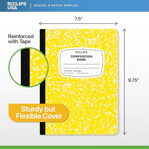 Composition Notebook Wide Ruled Composition Notebooks Bulk Yellow Marble Hard Cover Wide Ruled Notebook Paper Note Books For Schools Marble Composition Books 100 Sheets 200 Pages 9.75” x 7.25” (24 Pack, Yellow) - color: Yellow, size: 24 Pack