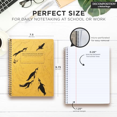 Decomposition King Penguins College Ruled Spiral Notebook - 9.75 x 7.5 Journal with 160 Lined Pages - 100% Recycled Paper - Cute Notebooks for School Supplies, Home & Office - Made in USA - color: King Penguins