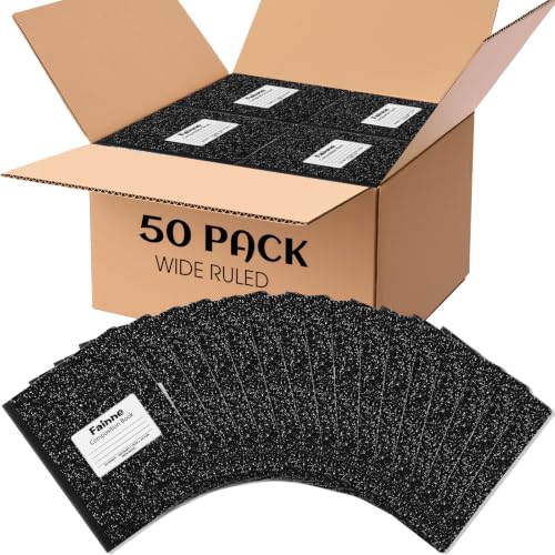 Fainne 50 Pack B5 Composition Notebooks Bulk Wide Ruled 100 Pages Composition Book 7.5 x 9.8 Inch Marble Cover Journal Notebooks for College Office Back to School Supplies(Black) - color: Black