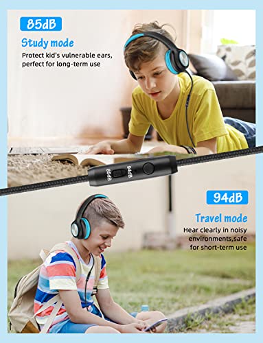 Voopwink Kids Headphones with Microphone, Wired Over Ear Headsets with Limited Volume 85dB/ 94dB for Boys Girls Teens Children Online School/Travel/iPad/Tablet/Cellphone - color: Black-Blue, size: Plug 3.5mm
