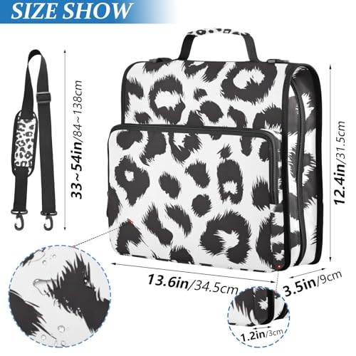 Bolaz Durable 3 Ring Binder Bag with Zipper,Black and White Leopard Print Pattern,1.5 Inch Multi-Pockets Organizer with Shoulder Strap and Handle - color: Black and White Leopard Print Pattern