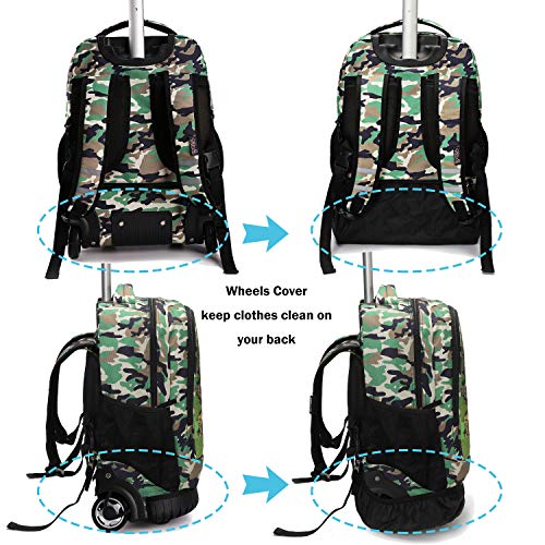 Tilami Rolling Backpack 19 inch Wheeled Cute LAPTOP Boys Girls Travel School Student Trip, Dinosaur - color: Dinosaur
