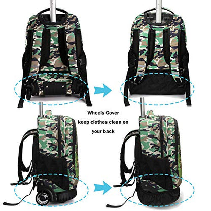 Tilami Rolling Backpack 19 inch Wheeled Cute LAPTOP Boys Girls Travel School Student Trip, Dinosaur - color: Dinosaur