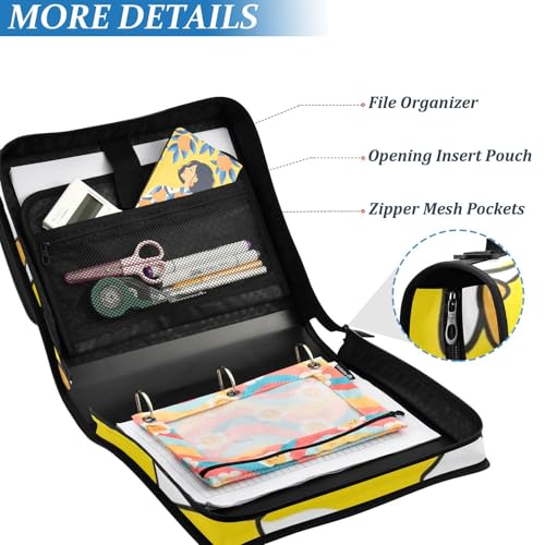 Cute Yellow White Duckling Zipper Binder 3 Ring 1.5 Inch School Binder Organizer with Shoulder Strap Handle File Folder Pockets Large Capacity Students Girl Boy Men Office Work - color: Cute Yellow White Duckling
