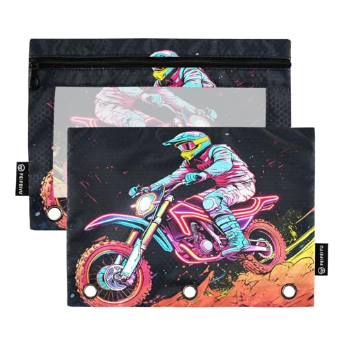 Pencil Pouch for 3 Ring Binder, Motocross Motorcycle Race Large Pencil Case Clear Window Pen Bag, Zipper Binder Pouch Accessories for Office School Supplies, 2 Pack - color: A007, size: 9.84 x 7.08 x 0.19 in