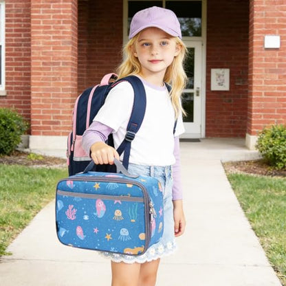 FlowFly Kids Lunch box Insulated Soft Bag Mini Cooler Back to School Thermal Meal Tote Kit for Girls, Boys, Mermaid - color: Mermaid1