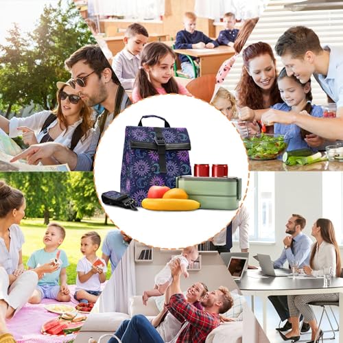 MNSRUU Insulated Lunch Bags Women Men, Moon Sun Stars Portable Reusable Thermal Meal Tote Cooler Bag Organizer, Adjustable Shoulder Strap, Handle - color: Galaxy 126