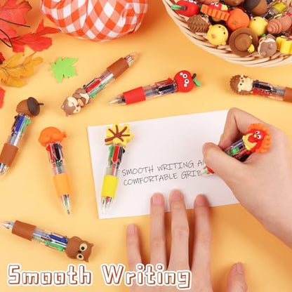 CCINEE 24pcs Thanksgiving Mini Multicolor Pens, Fall Turkey Pumpkins Retractable Writing Pen In One Holiday Ballpoint Pens for Students Teacher Office Coworker Gifts Classroom Prize Goody Bag Stuffers - color: Brown