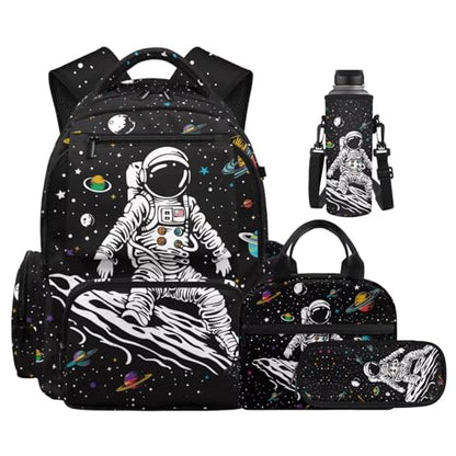 Cool Astronaut Backpack for Boys Girls Backpack with Lunch Box & Pen Pouch & Water Bottle Cover Teenage Students Lightweight 17 inch Bookbag Back to School Birthday/Christmas Gift for Kids - color: Cool Astronaut