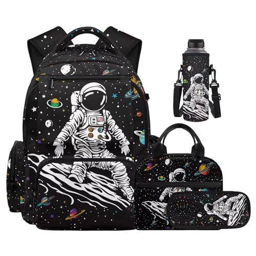 Cool Astronaut Backpack for Boys Girls Backpack with Lunch Box & Pen Pouch & Water Bottle Cover Teenage Students Lightweight 17 inch Bookbag Back to School Birthday/Christmas Gift for Kids - color: Cool Astronaut