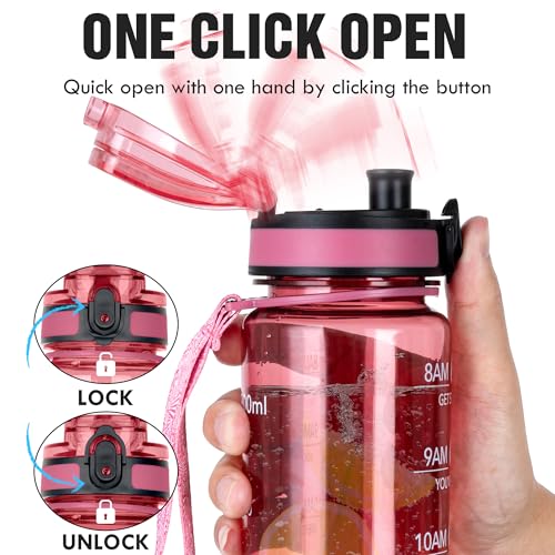 OLDLEY Water Bottle, 32oz Motivational Sports Water Bottle with Time Marker - Times to Drink - Tritan, BPA Free, Wide Mouth Leakproof,Clear Red - color: Clear Red