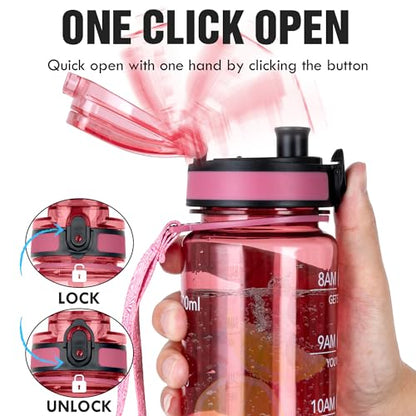 OLDLEY Water Bottle, 32oz Motivational Sports Water Bottle with Time Marker - Times to Drink - Tritan, BPA Free, Wide Mouth Leakproof,Clear Red - color: Clear Red