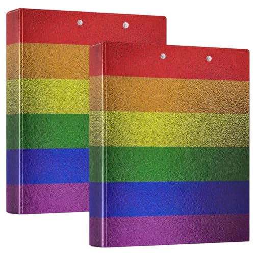 Rainbow Flag LGBT 1 and a Half Inch Binder 3 Ring, D Ring Binder Holds 200 Sheets Decorative Three Ring Binder for Work School Office, 2 Pack - color: Rainbow Flag Lgbt, size: 2 Pack