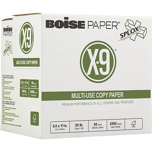 Boise X-9 Multi-Use Copy Paper, 8.5" x 11" Letter, SPLOX (Easy Carry Box), 92 Brightness, 20 lb, Reamless (2500 Sheets) - size: Ream-less (2500 Sheets), style: 8.5 x 11, 20 lb.