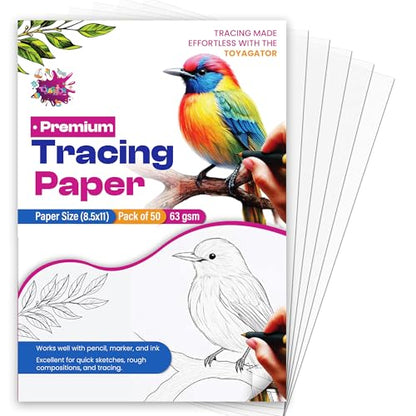 Tracing Paper 8.5x11 in, 50 Sheets, Transparent Sketch Paper 63gsm | 50 Sheets, 63gsm Translucent, Sketching & Drafting, Art Projects, Pencil Marker & Ink, Premium - size: 8.5" x 11" (50 Sheet)