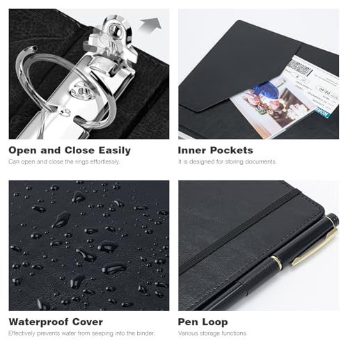 Ospelelf 3 Ring Clipboard Binder 1 Inch Leather for Letter Size (8.5" x 11"), Clipboard Binder with 5 Tab Dividers, Black - color: Black, size: Letter Size - 1 Inch