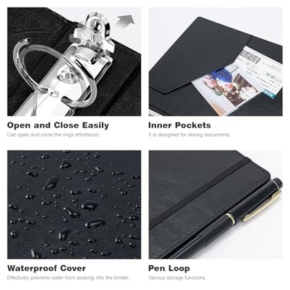 Ospelelf 3 Ring Clipboard Binder 1 Inch Leather for Letter Size (8.5" x 11"), Clipboard Binder with 5 Tab Dividers, Black - color: Black, size: Letter Size - 1 Inch