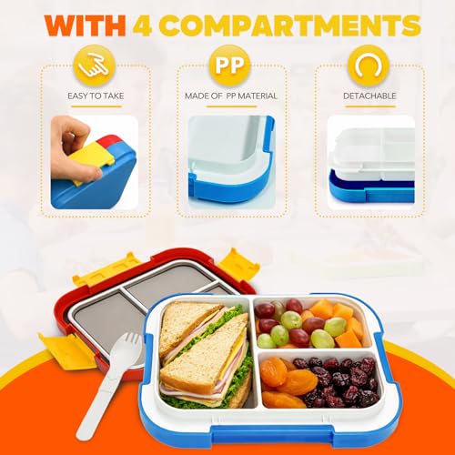 EASYFUN Bento Box Adult, Lunch Box, 3-Compartment Lunch Containers, Drop-Proof, Dishwasher Safe & Made with BPA-Free Materials (Red blue) - color: Red blue