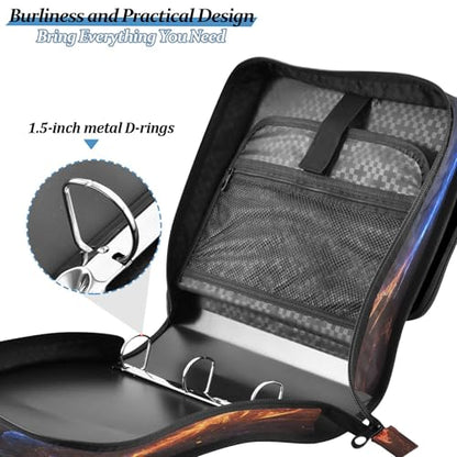 Kigai Dragons 3 Ring Zipper Binder with Handle & Shoulder Strap Expanding File Multiple Pockets Binder Organizer - color: Firing Dragons