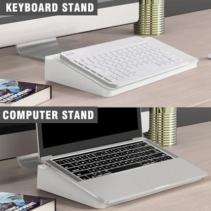 SELEAD Desktop Glass Whiteboard with Storage, Small Dry Erase White Board Computer Pad Keyboard Stand for Home, School, Office Desk Accessories - White - color: White