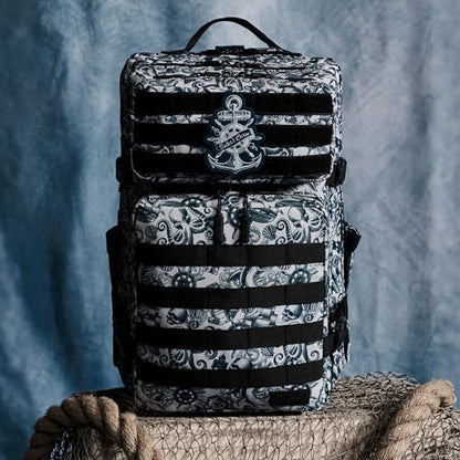 WOLFpak 45L Athletic Gym Backpack - Durable 1000D Waterproof Oxford Material with MOLLE Webbing, Laptop Pocket - color: Sailor's Curse