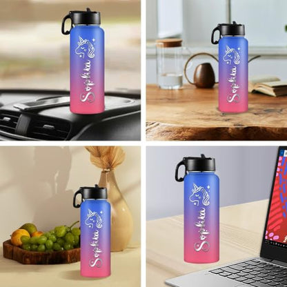 D-Story Personalized Kids Water Bottle with Straw Lid—Custom Name & Icon to Prevent Loss, 18 oz Leak-Proof Stainless Steel Insulated Bottle, Back-to-School Birthday Gift for Boys and Girls - color: Name &Icon