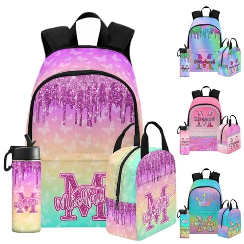 Custom Colour Backpack for Girl Colorful Glitter Rainbow Girls Backpacks with Kid's Name Lunch Bags Customize Book Bag Backpack For Girl Boys Bookbag for Students Back to School Camping - color: Color 04