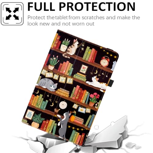 Universal 10 10.1 Inch Android Tablet Case,Slim Folding Stand Cover for All 9"-10.5" Touchscreen Tablet Case with Stylus Pen Holder,Bookshelf Cat - color: Bookshelf Cat